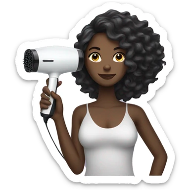 black woman with long hair holding a hair dryer and brush sticker