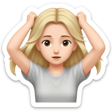 girl slyly moving hair behind her ears sticker