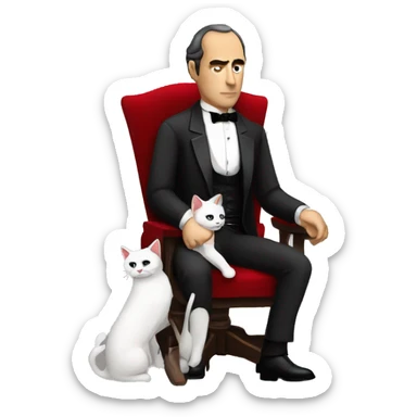 don corleone as a mafia boss sitting on a red chair petting a white cat on his lap sticker