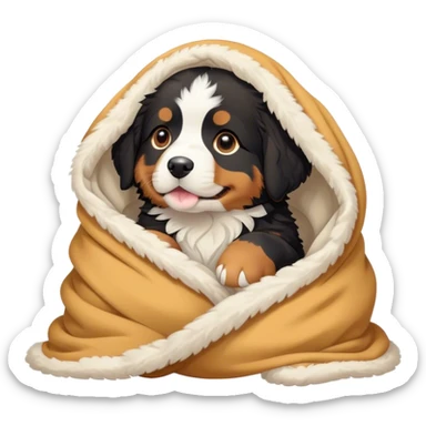 bernese mountain dog puppy cozy in a blanket , kawaii disney style sticker