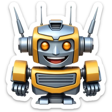 robot transformer with a big smile laughing happily sticker