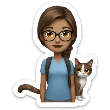 brown hair girl with glasses and a cat sticker