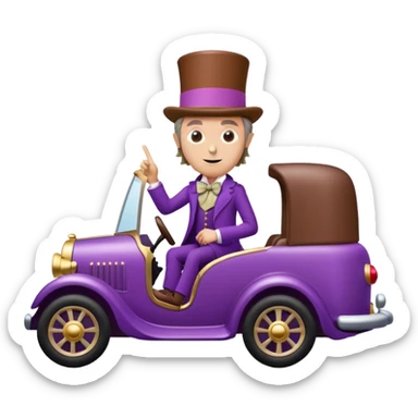 Willy Wonka driving a fancy chocolate car sticker