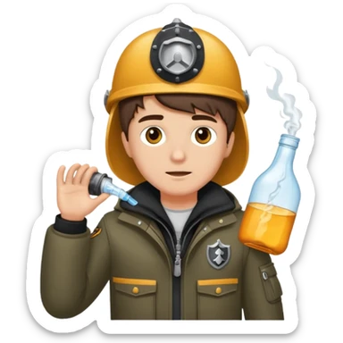 erstell ein bild Von eine jungen der braune augen hat eine sturmhaube trägt und eine Jacky flasche in der Hand hebt plus eine Jacke mit schwarzen fell sticker