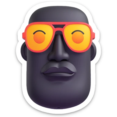 moai emoji with reflective sunglasses, fun modern twist to classic moai look sticker