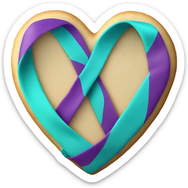 Heart cookie with teal purple support ribbon sticker