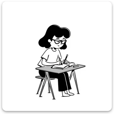 designer girl with medium hair, wearing cat-eyed glasses, hand-drawn look, artistic sticker