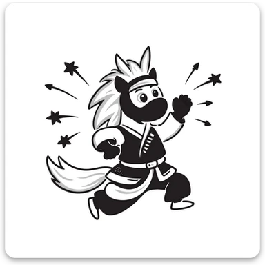 Mystical water horse with ninja outfit, throwing ninja stars sticker