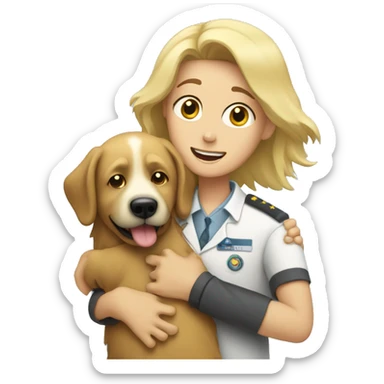 a vet hugging a shaggy blonde dog sticker