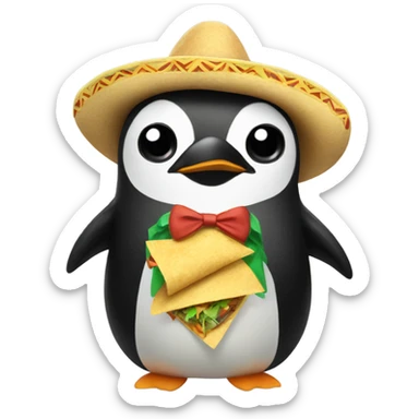 Mustache Penguin in taco suit sticker