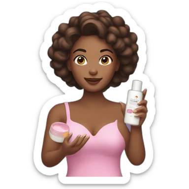 a woman with cosmetic products in her hand sticker