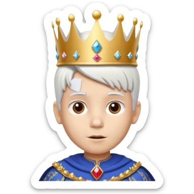 Royal latin Kid boy with wery fancy 3d crown head 3d style only face half rotate head white hair 3d face in rotate sticker