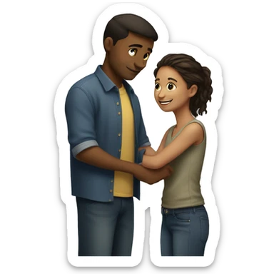 short girl huging a tall boy sticker