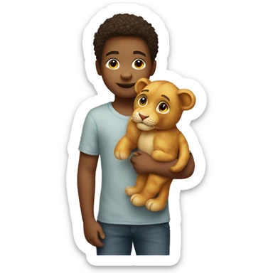 little boy holding stuffed lion sticker