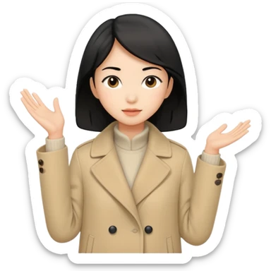 asian young woman black-haired in beige coat sticker