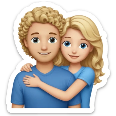 blonde girl with straight hair and medium toned guy with brown curly hair hugging sticker