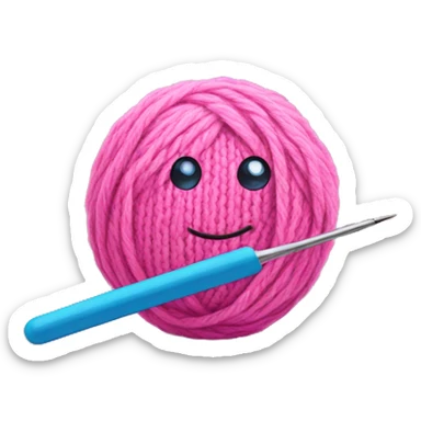 Pink yarn ball with blue crochet hook sticker