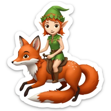 tiny forest elf with freckles riding fox sticker