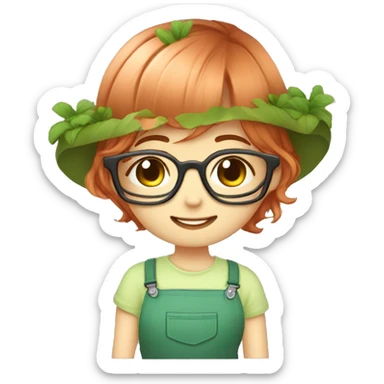 Kawaii cute gardener girl copper hair and glasses sticker