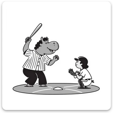 hippo baseball player batting at home plate sticker