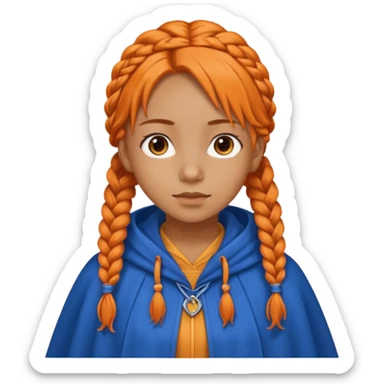 orange braids hair girl, tan skin, wear blue cloak sticker