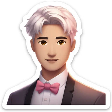 Gorgeous romantic anime style Asian formal modern gentlemanly guy with flowers and blushing face aesthetic trending style outside with colorful gradient bright light colors sticker