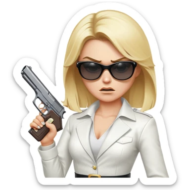 Mafia blondes angry woman in sunglasses, gun ,money , white costume  sticker