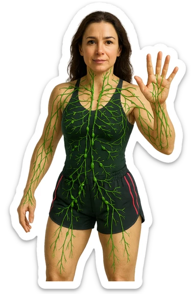 Donna in forma che ha riattivato il suo sistema linfatico su un corpo umano in 3D sticker