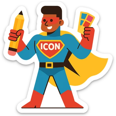 superhero character named Icon with a graphic designer theme sticker