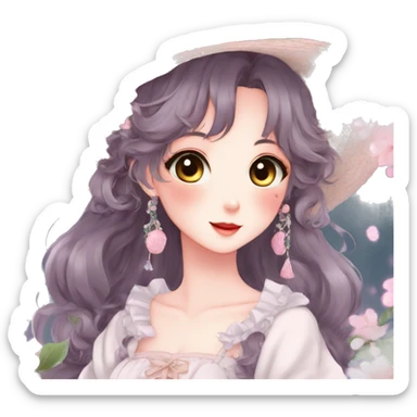 Gorgeous anime style lady with blushing face and accessories cottagecore fairycore Kawaii anime colorful pearly romantic aesthetic trending style sticker