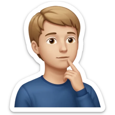 white guy looks up, stands sideways, puts hand to chin, thinks sticker