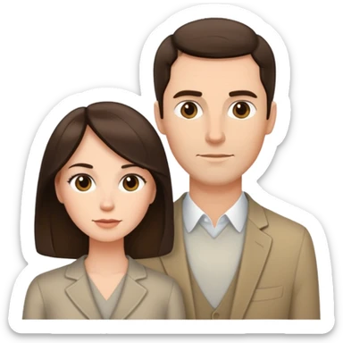 Short brunette wife with long hair next to tall husband with short hair sticker