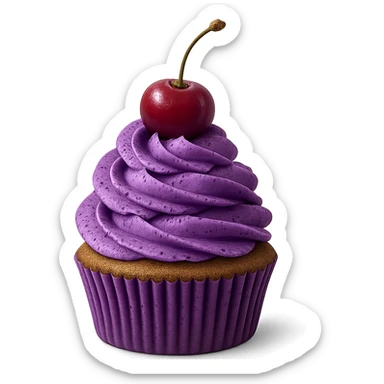 purple cupcake with a cherry sticker