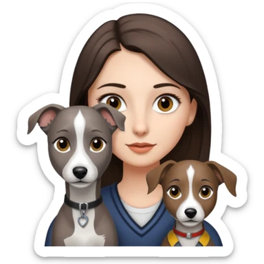 Brunette hazel eyed girl beside dark grey and white whippet  sticker