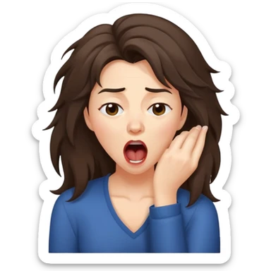 yawning brunette woman with disheveled hair sticker