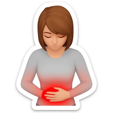 woman holding stomach hurting no glowing red sticker