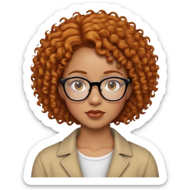 light skin black woman with short ginger curly hair and glasses, neutral expression sticker