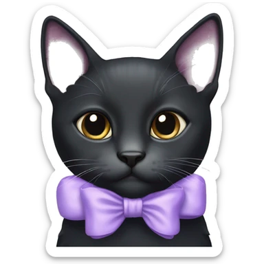 Black medium haired cat with pale purple bow sticker