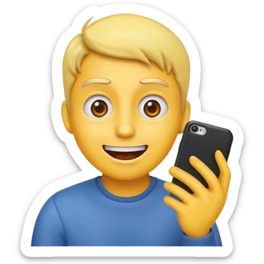 Emoji surprised while looking at his own phone sticker