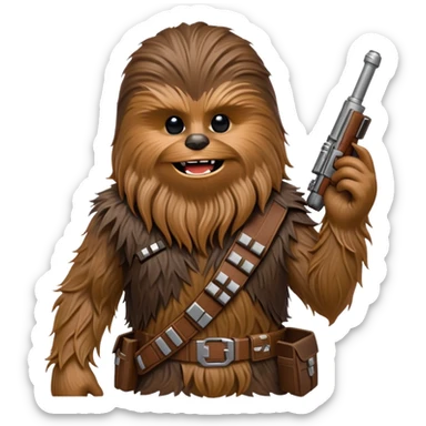 Chewbacca, the wookiee from Star Wars with brown fur and bandolier sticker