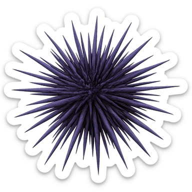 Add realistic purple and dark colors to the sea urchin, keep the dangerous spikes and realistic shape, with a transparent background. Maintain the natural and realistic appearance of the sea urchin's spikes and overall form. sticker