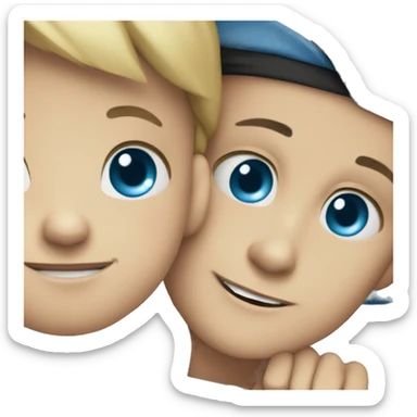 Blue eyed kid hugging a big  sticker