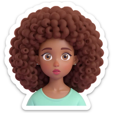 SZA as a 3D Disney/Pixar-style character, digital illustration, cartoon-style portrait, with big expressive eyes, natural hair, and a whimsical touch, soft pastel colors sticker