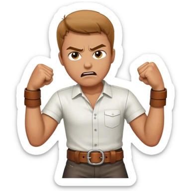 A man angry slanging a belt to someone’s behind sticker