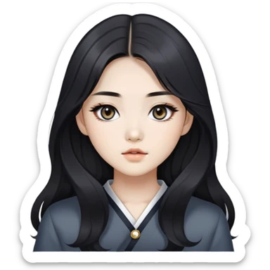korean girl with lond dark hair and smokey eyes  sticker