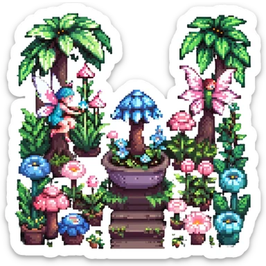 magical fairy garden with glowing flowers and sparkles sticker