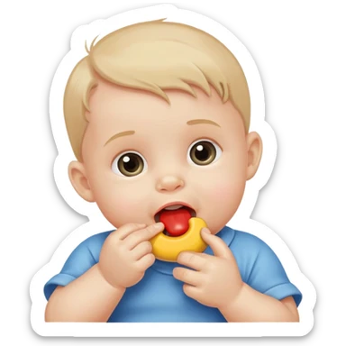 cute baby boy biting teething toy sticker