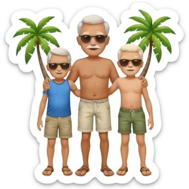 Old man holding little boys on island sticker