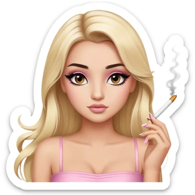 blonde long hair gorgeous girl with latina makeup holding a cigarette winged eyeliner big lashes light pink tube top sticker