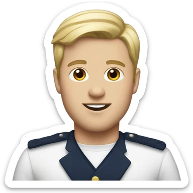 A white  man with red lipstick wearing a navy outfit  sticker